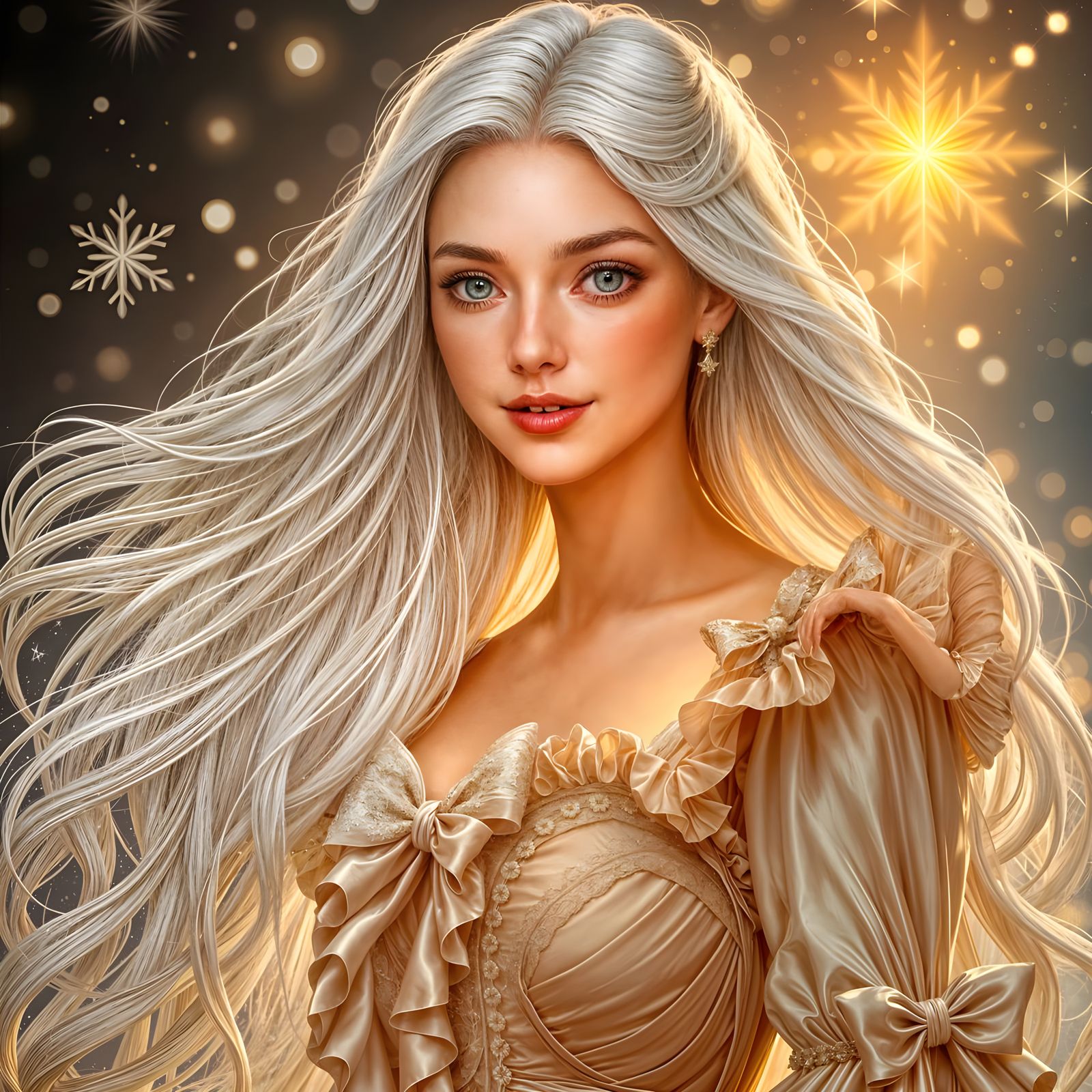 Ethereal Winter Goddess with Cascading White Hair