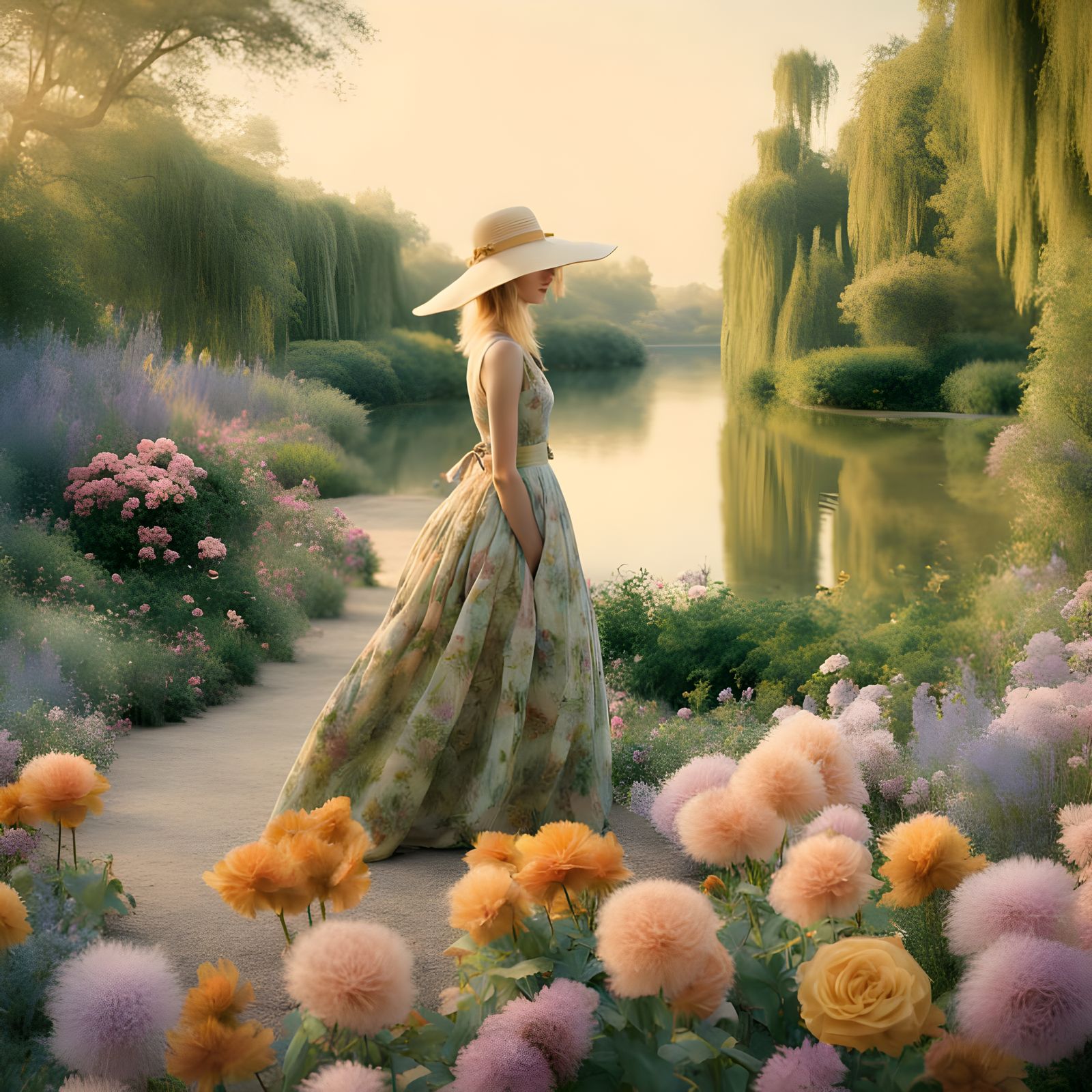 Celestial Beauty Strolls Through a Vibrant Botanic Garden