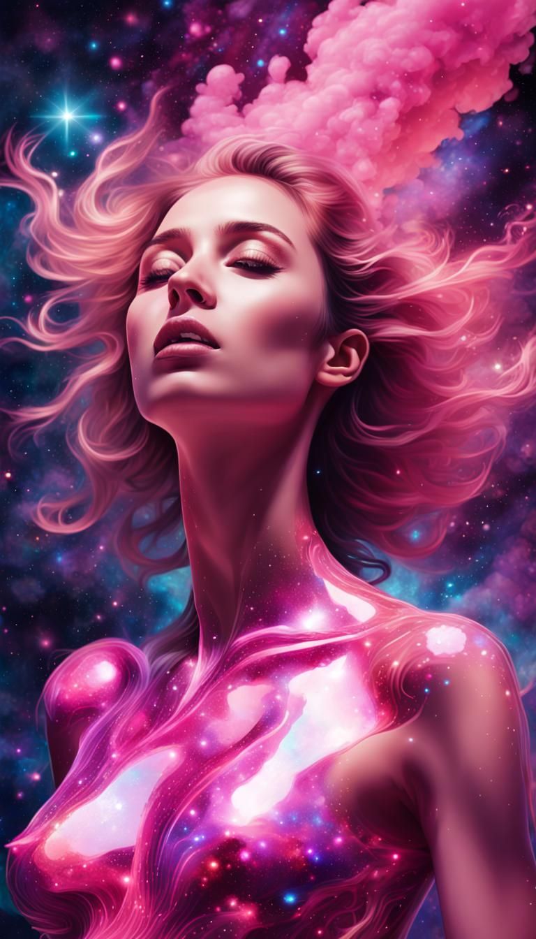 Cosmic Woman Silhouette in Pink Explosion