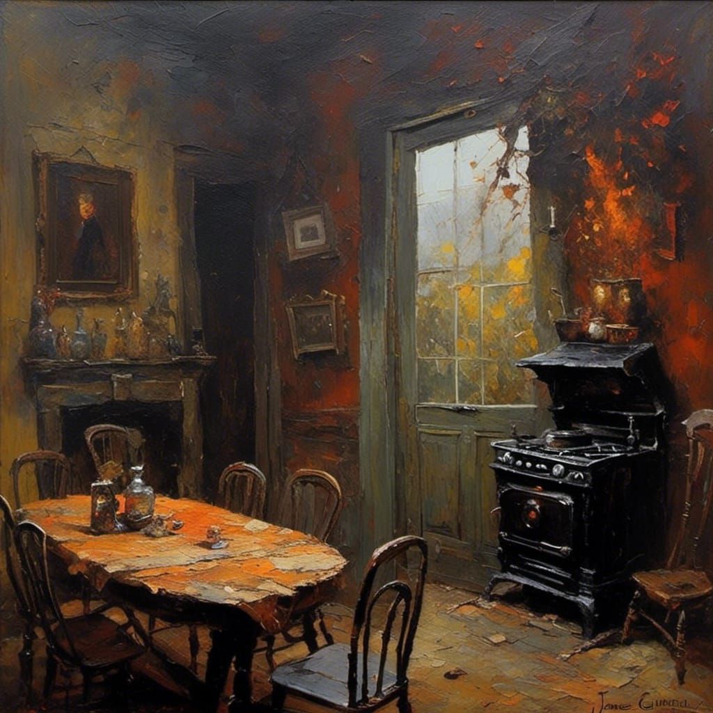 Warm Interior Scene as Impasto Oil Painting
