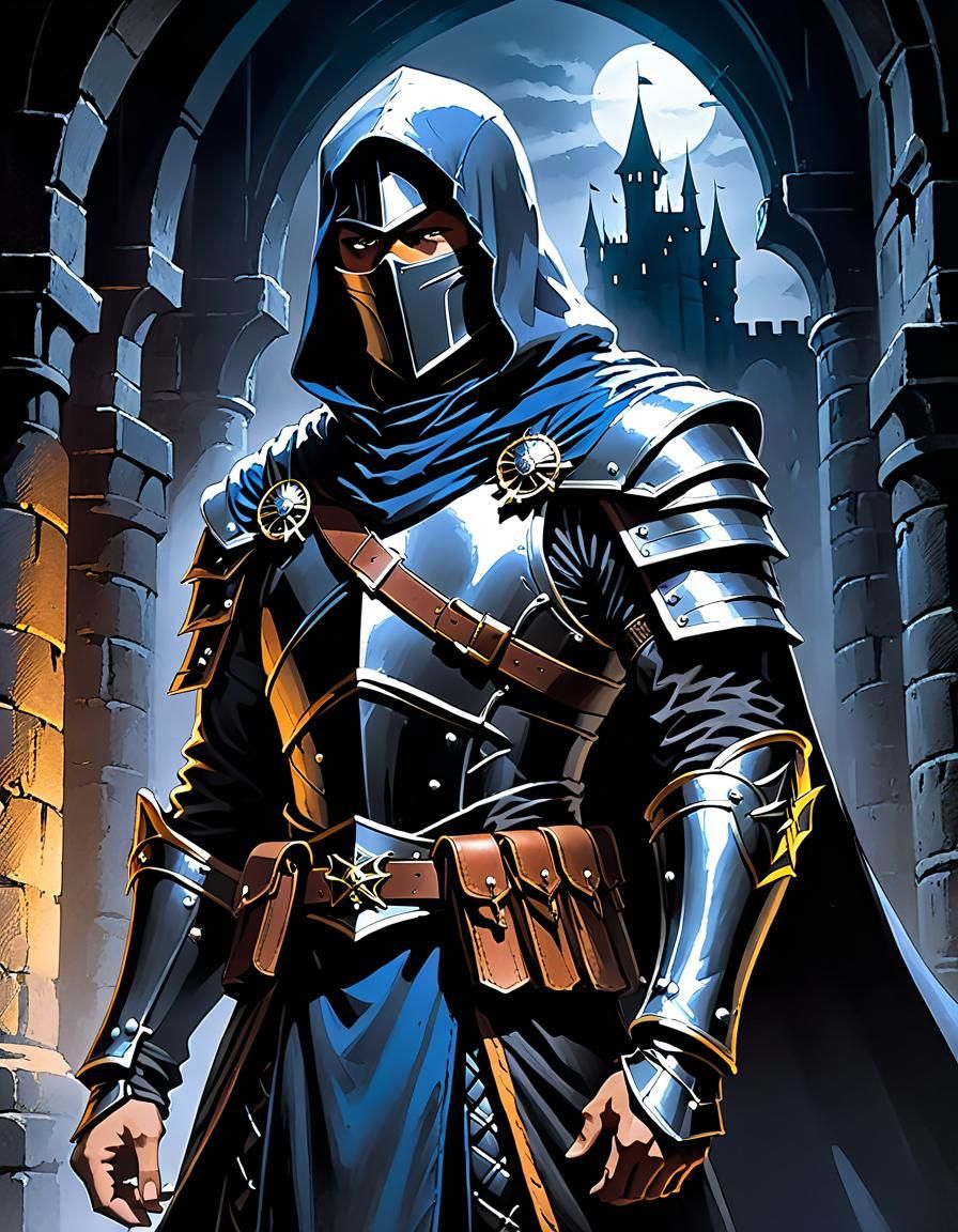 Royal Assassin in Dim Castle: Ink and Crayon Portrait