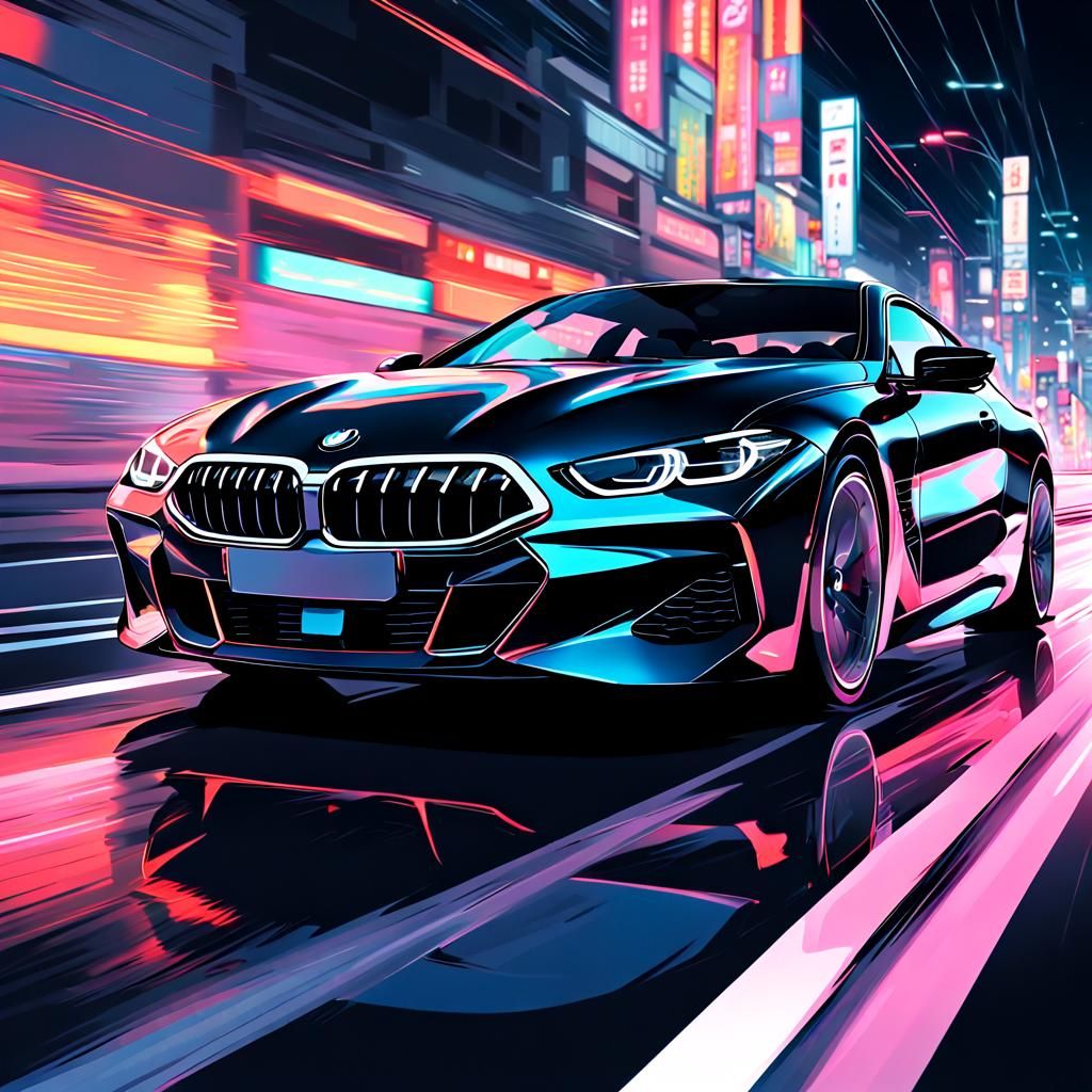 Black BMW 8 Series in Vibrant Manga Style