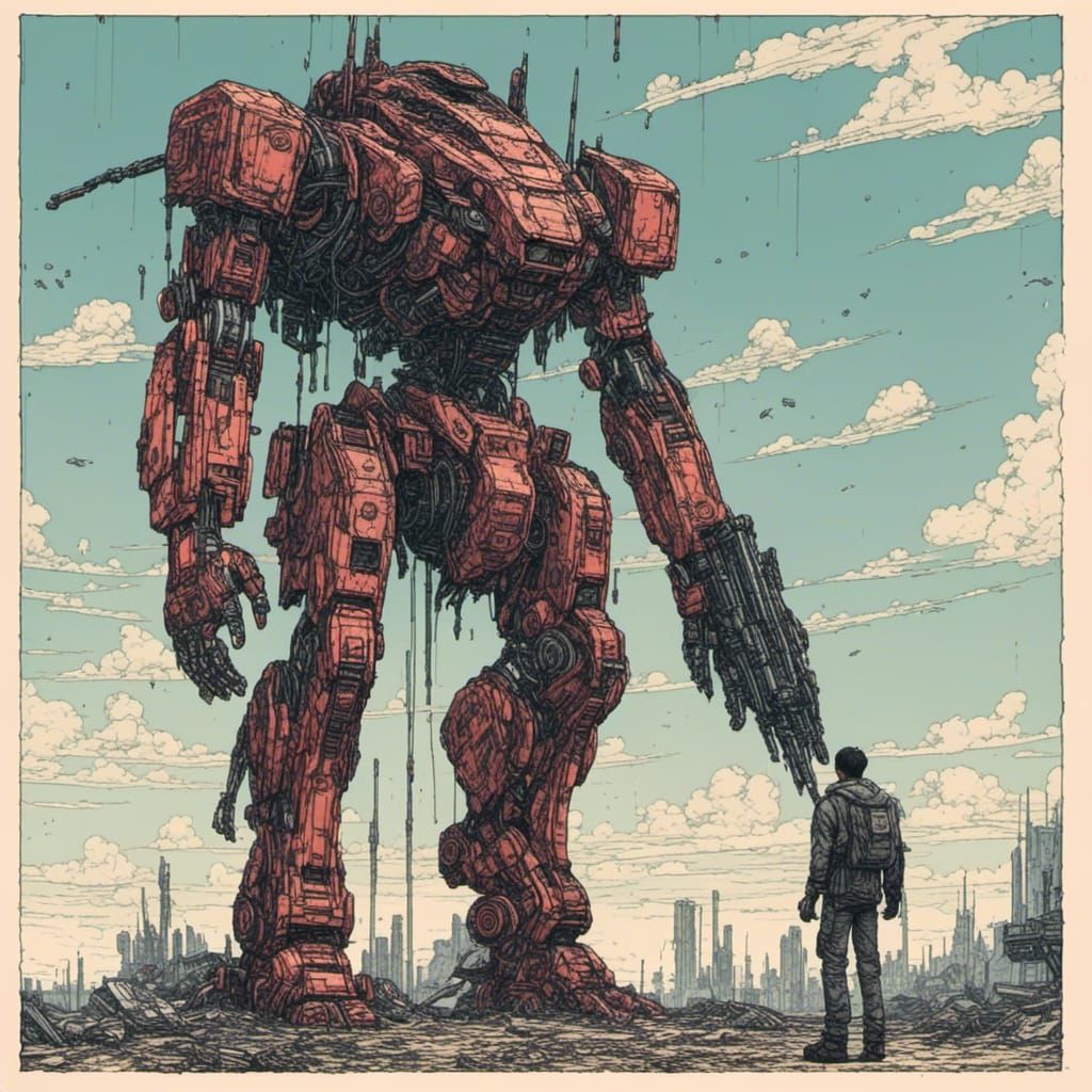 Man with Mecha Arm Portrait in Futuristic Style