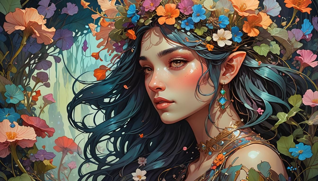 Youthful Portrait in Floral Fantasy Style