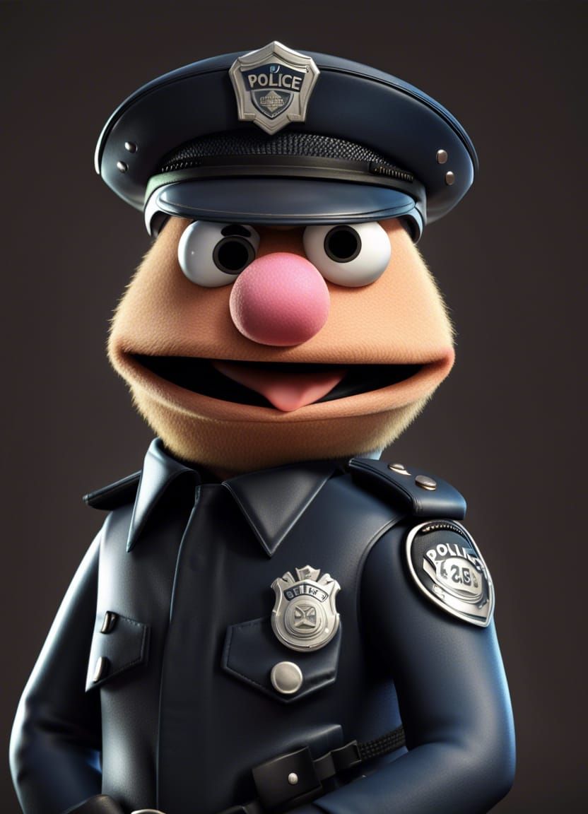 Cartoon Muppet Police Officer CGI Portrait