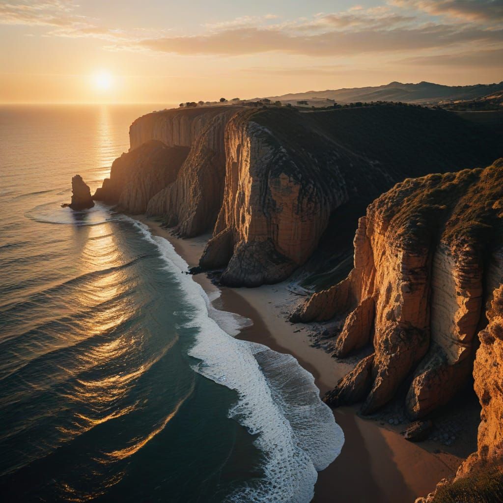 Golden Hour Coastal Sunset Over Sopelana Spain
