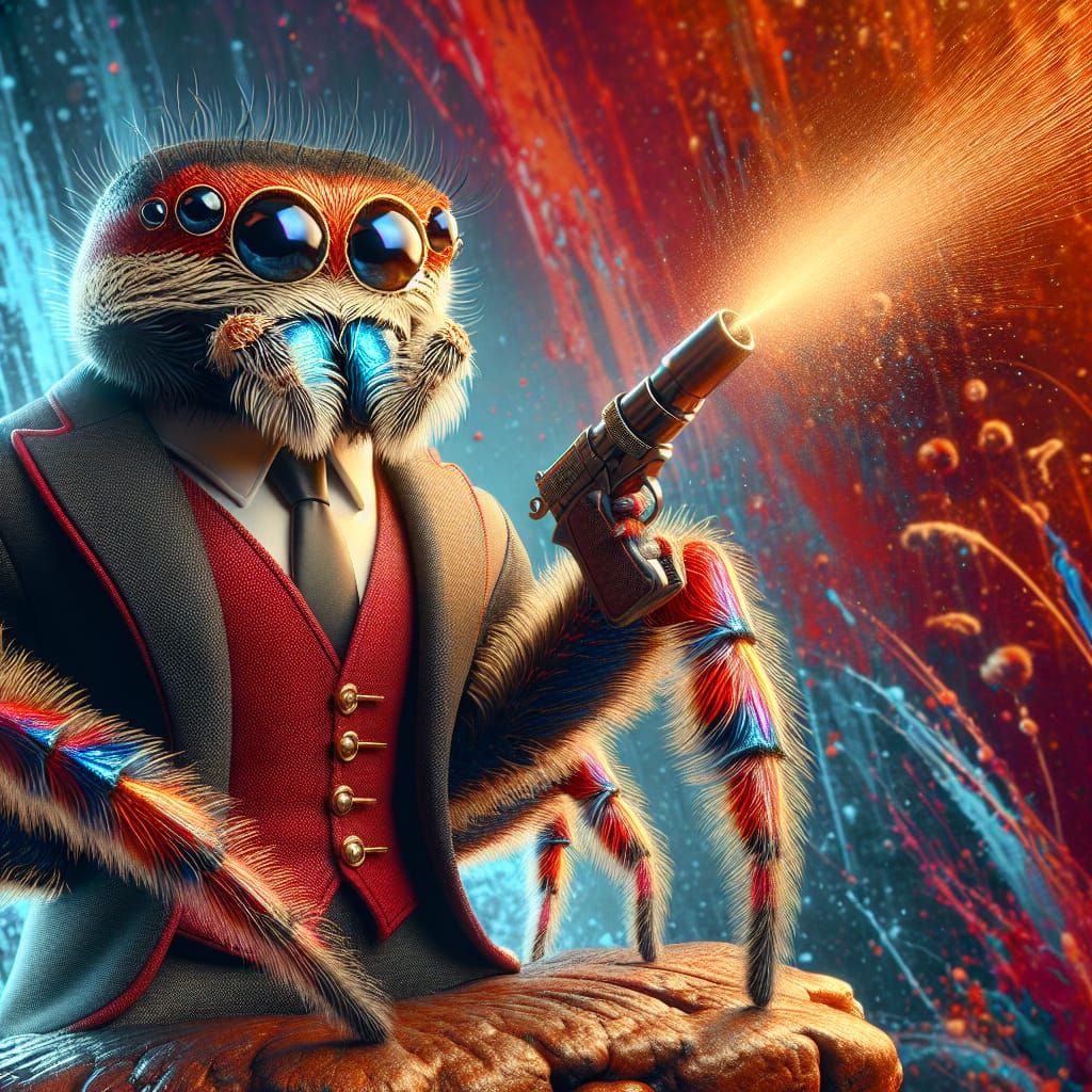 Jumping Spider Mob Boss in Hyperrealistic Splash Art