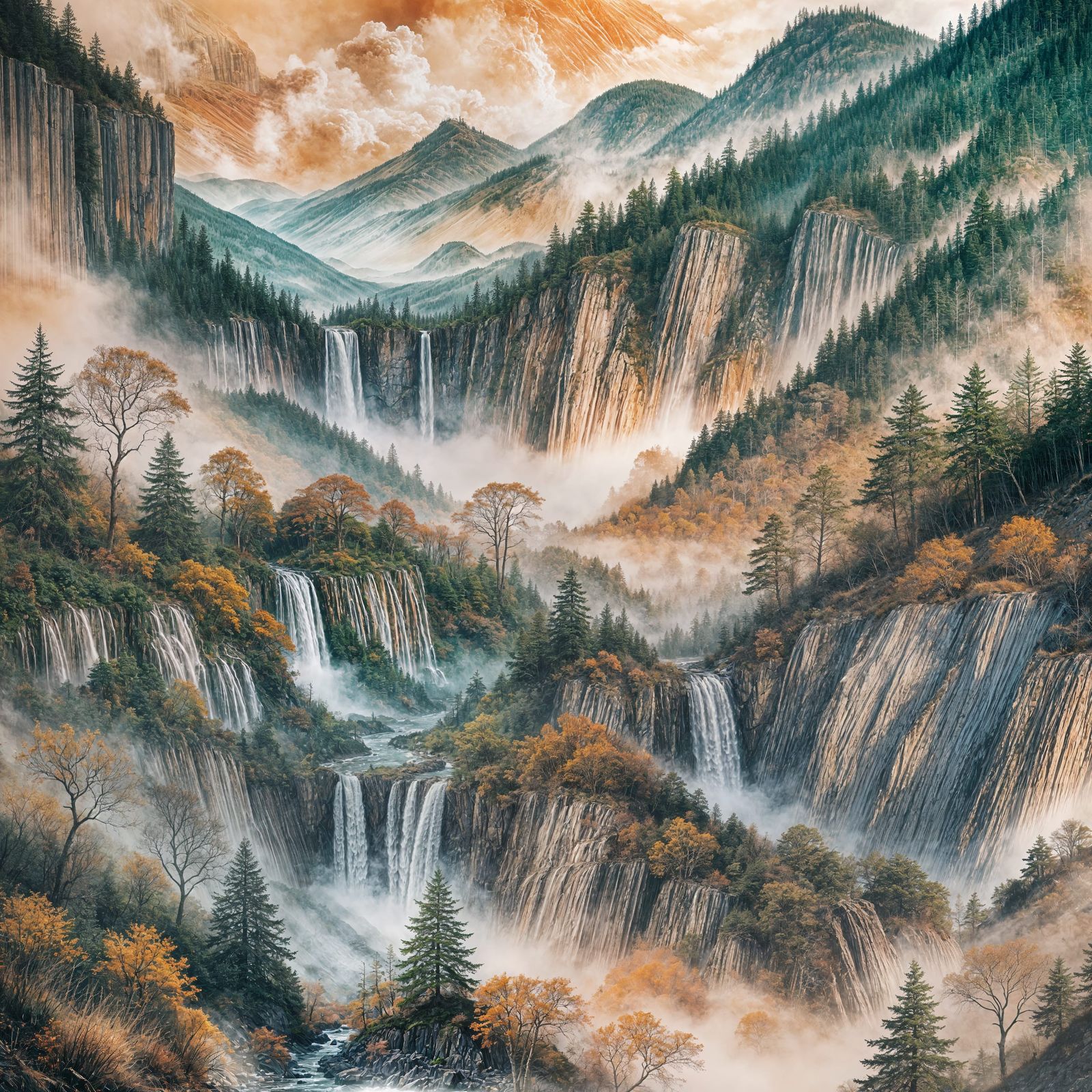 Textured Ink Splatter Landscape