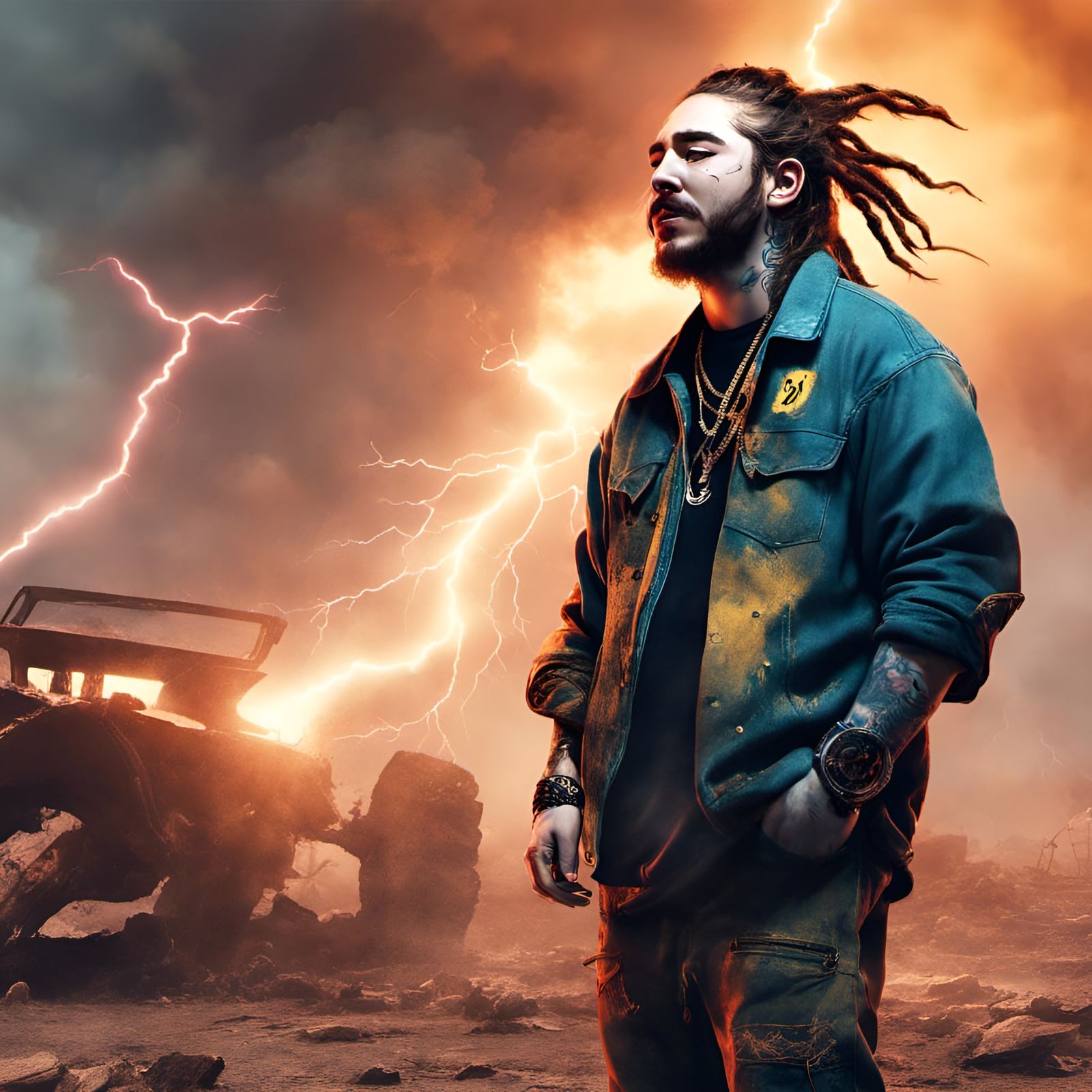 Post Malone in Apocalyptic Digital Portrait