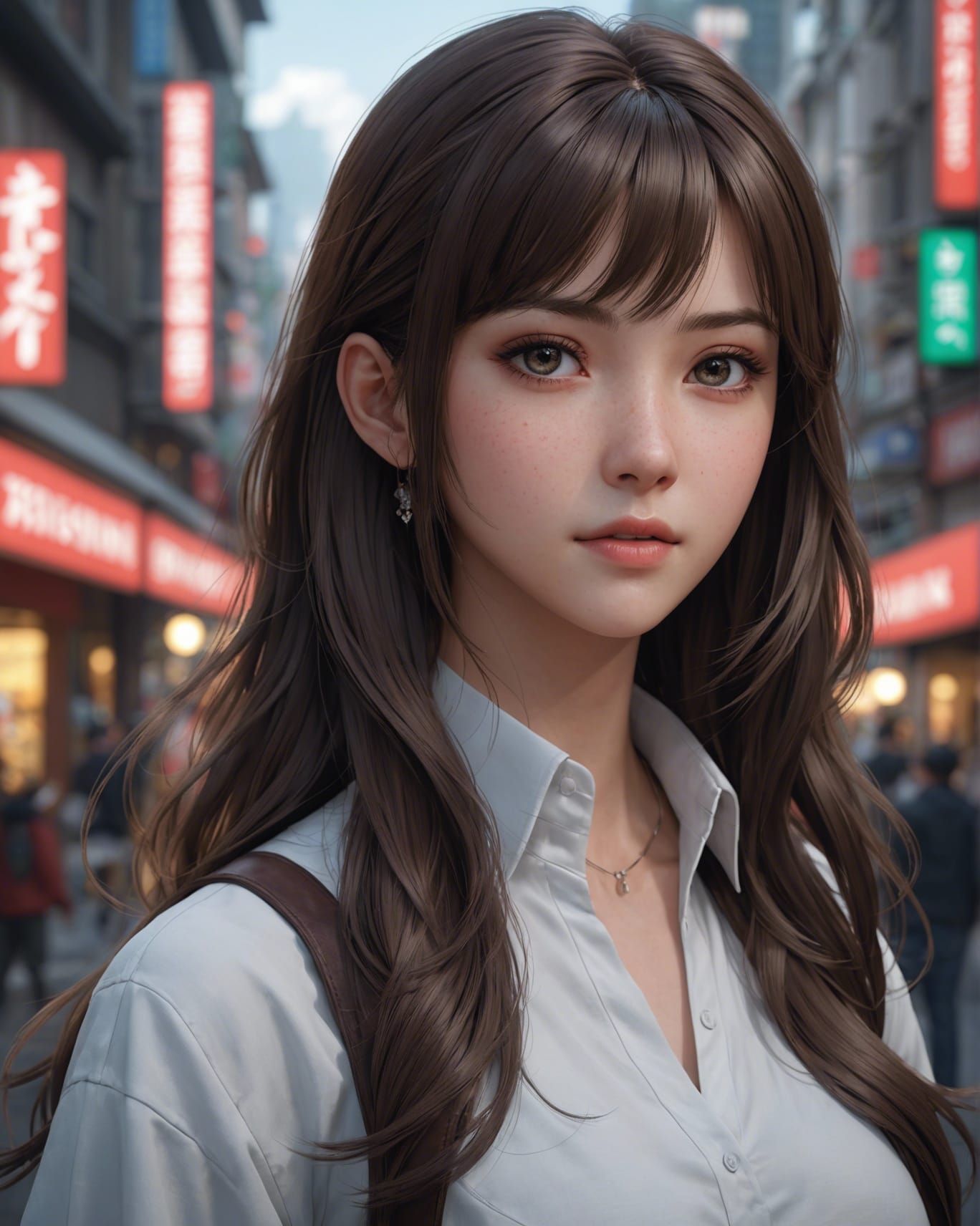 Anime Style Portrait of a Brunette Girl