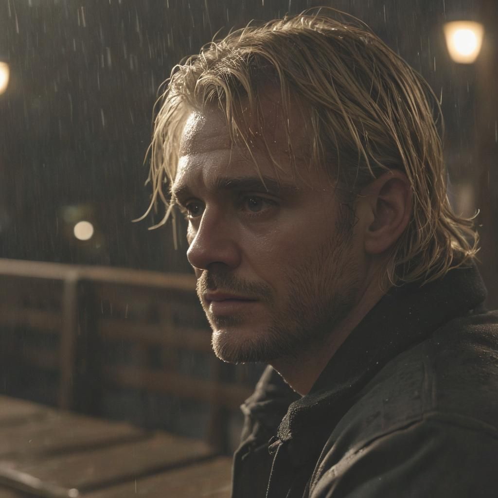 Melancholic Man in Film Noir Lighting