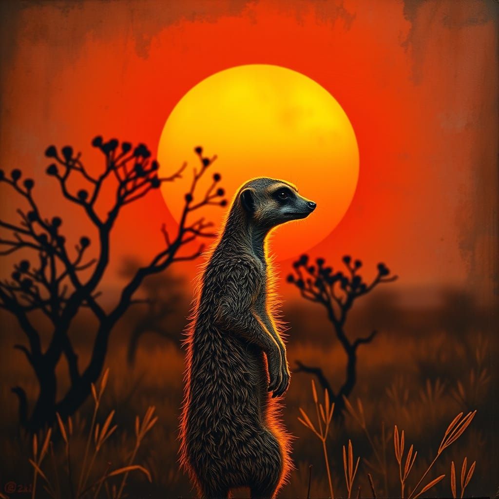 Meerkat Watches Over Golden Savannah