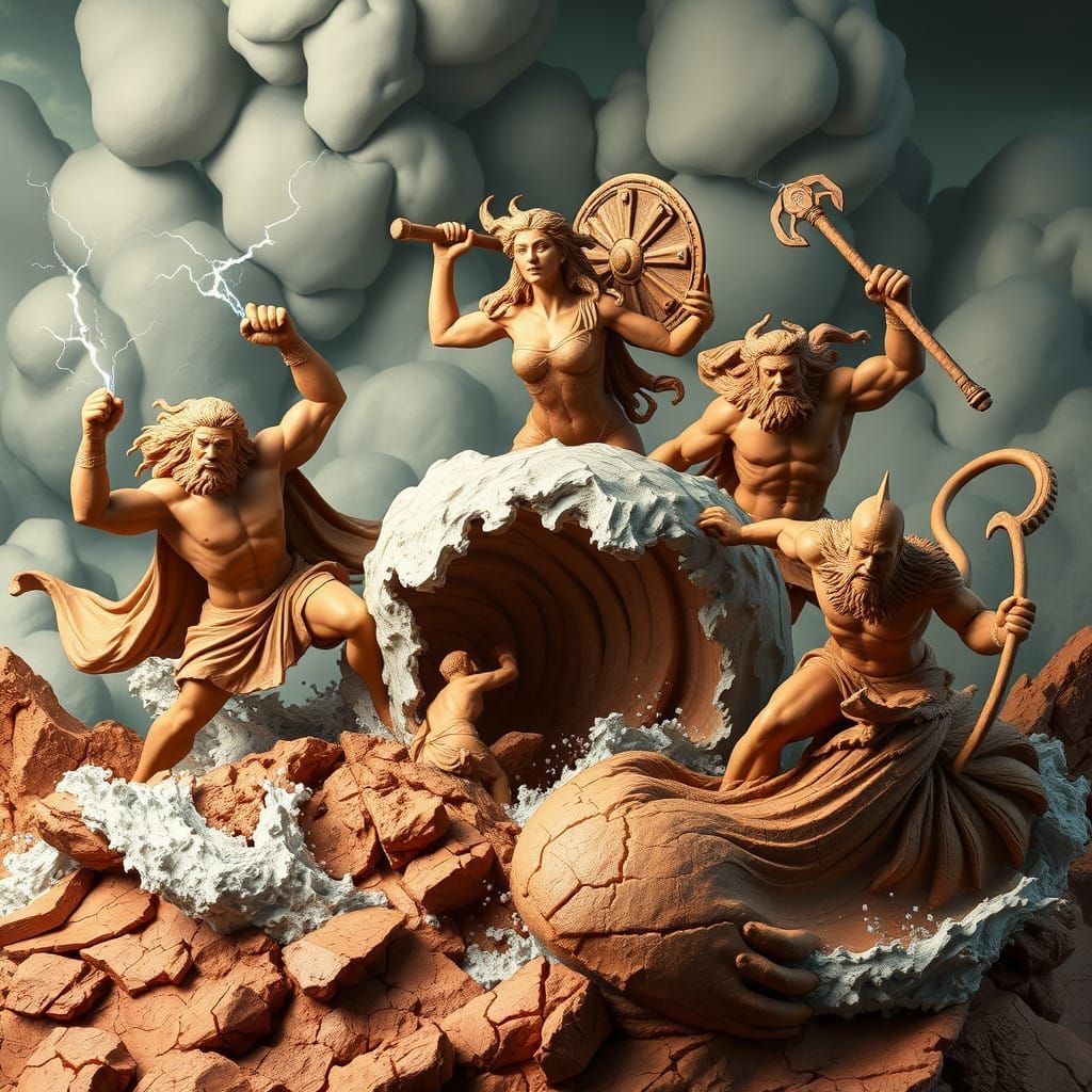 Divine Confrontation: Olympian Gods Clash in Clay