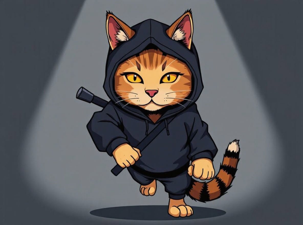Long Haired Cat Ninja in Modern Art Style