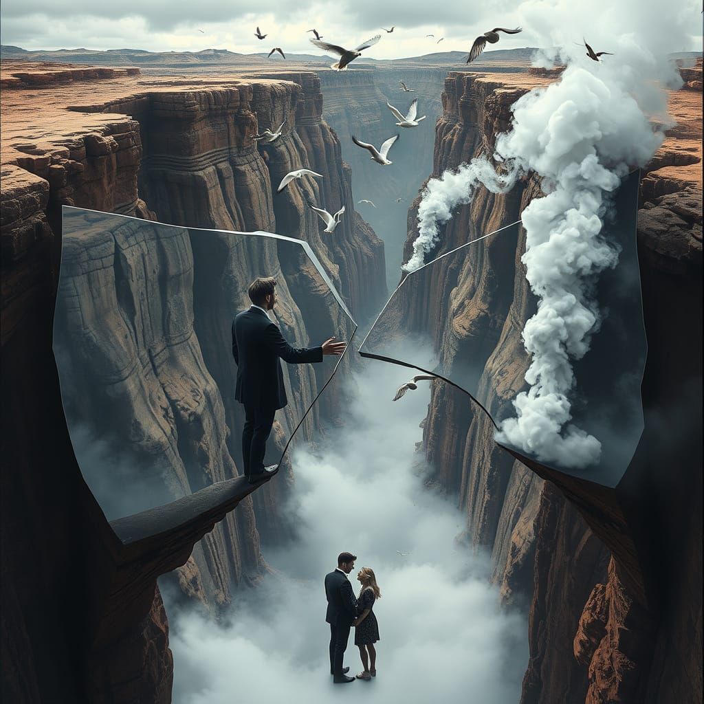 Fractured Reflections of Love and Regret in a Canyon Landsca...