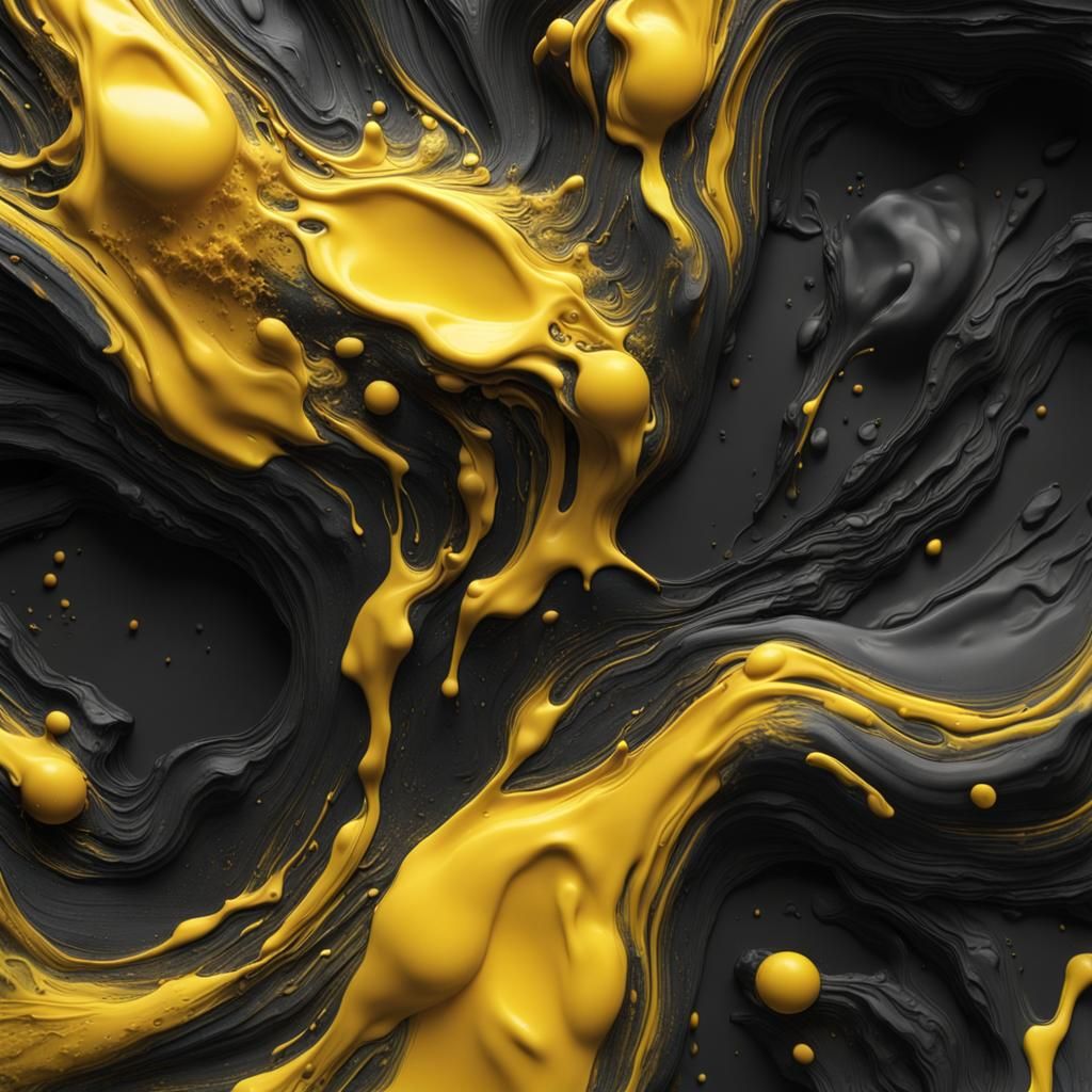 gushing paint stains with only two colors, black and yellow ...