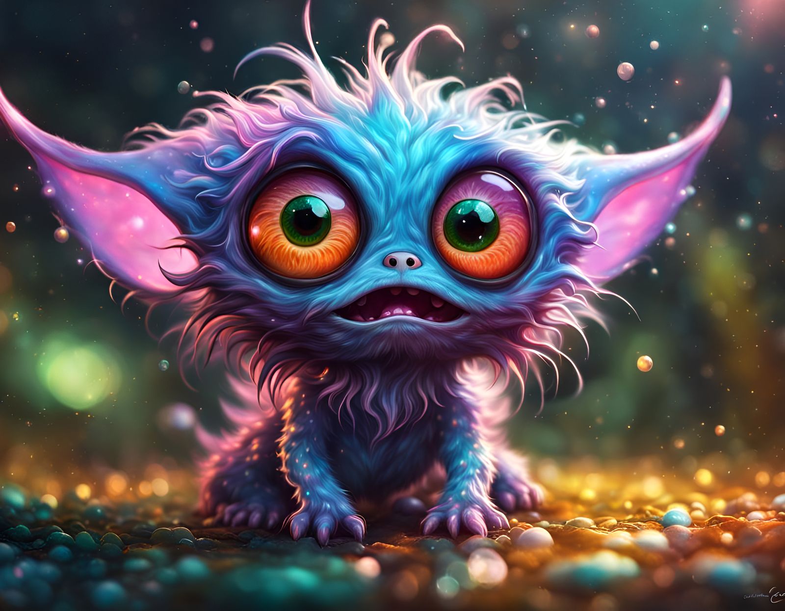 Cute Furry Alien Creature with Expressive Eyes