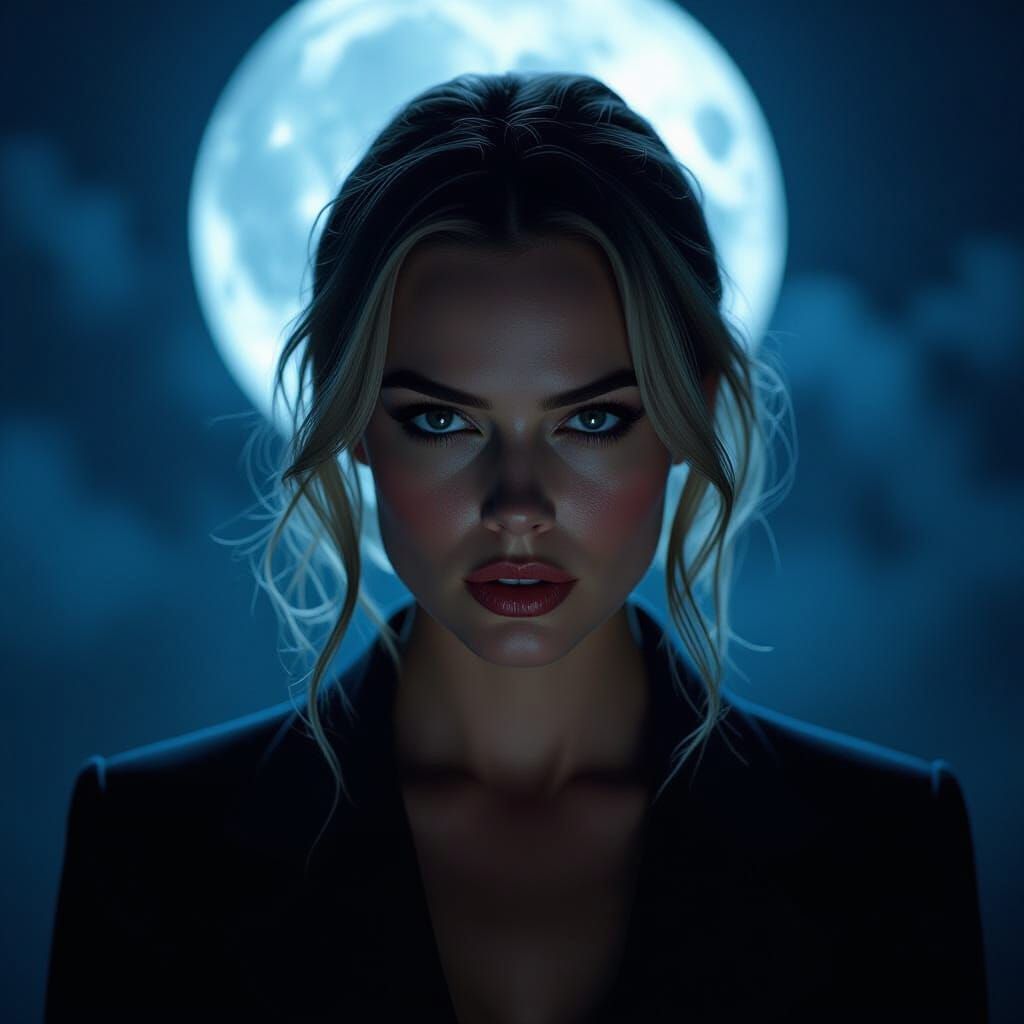 Menacing Margot Robbie Face in Moonlight