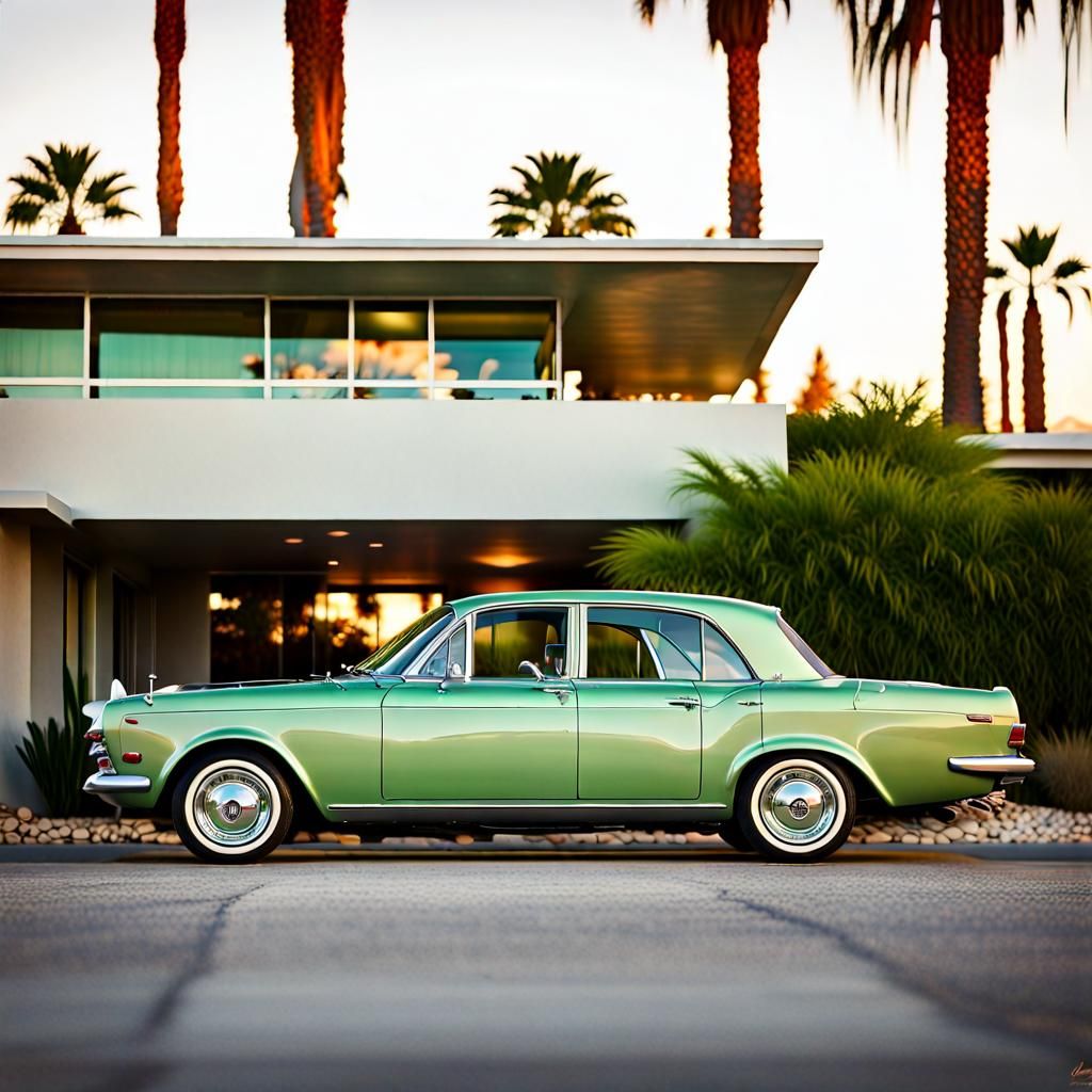 Light Metallic Green 1960s Car in Palm Springs