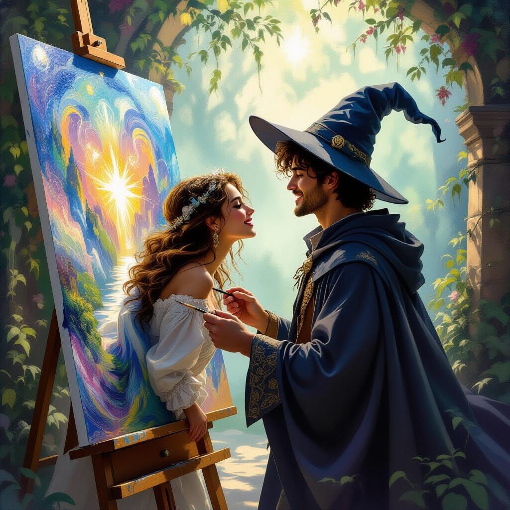 Wizard Paints Woman Emerging From Canvas