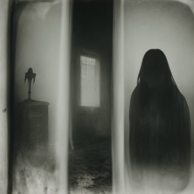 Sinister Figure in Window, Antique Horror Photography