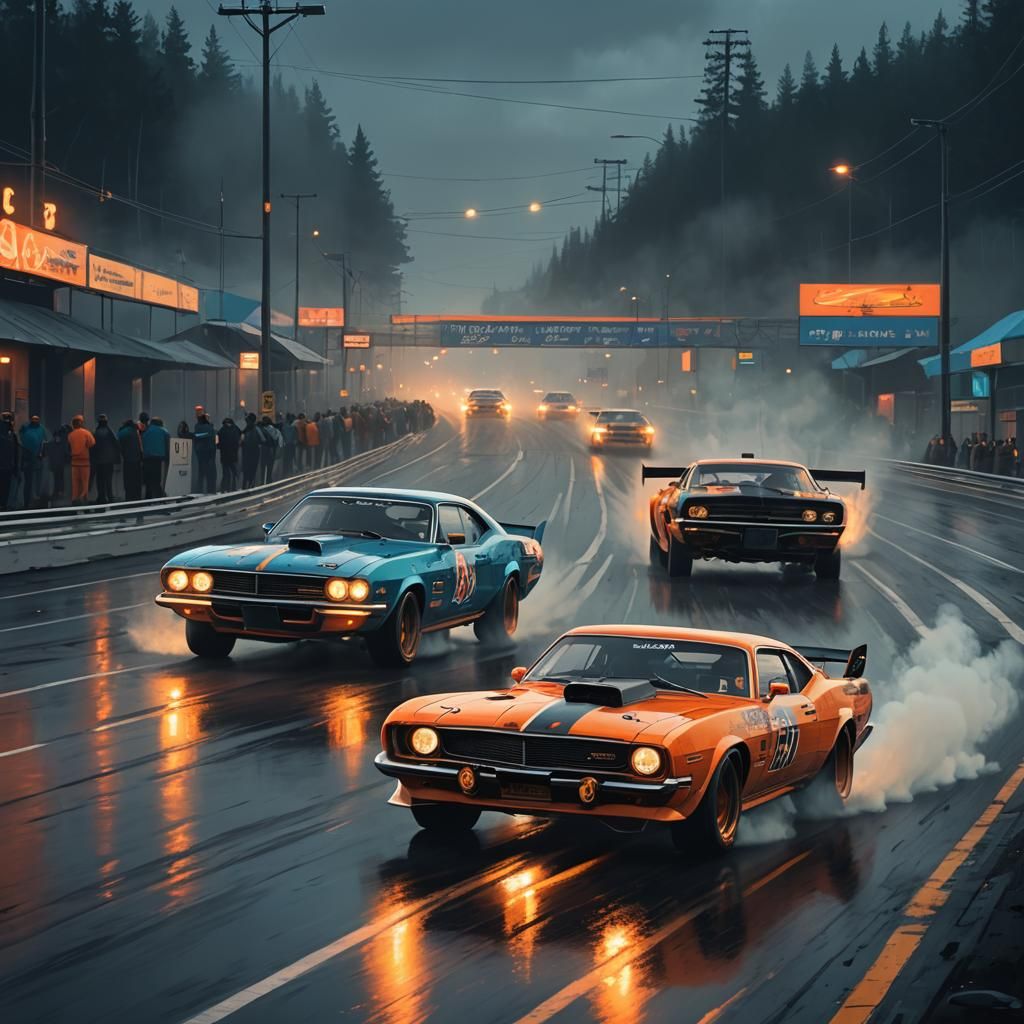 Drag Race at Night: Cinematic Digital Concept Art