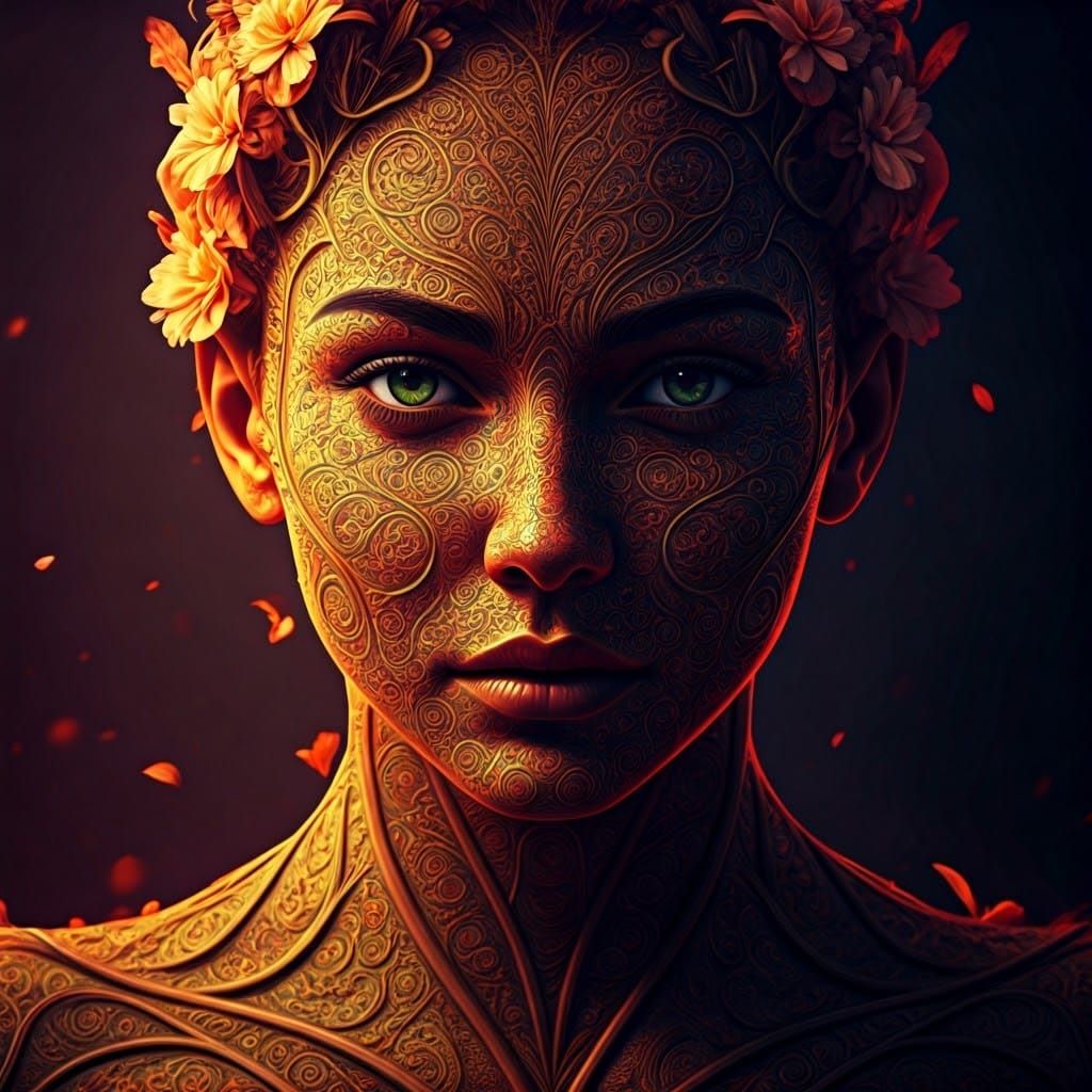 Floral Female Face in Cinematic 8K Resolution