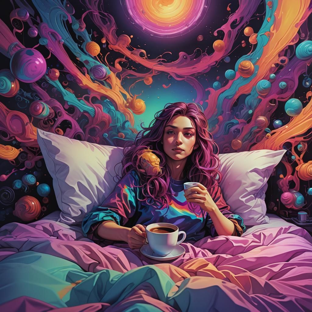 Lying in bed with coffee