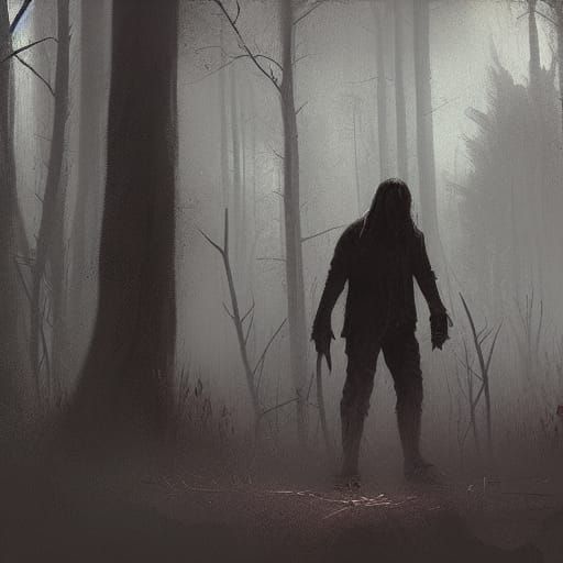 Sinister Jason Voorhees Stalking in Dark Fantasy Style