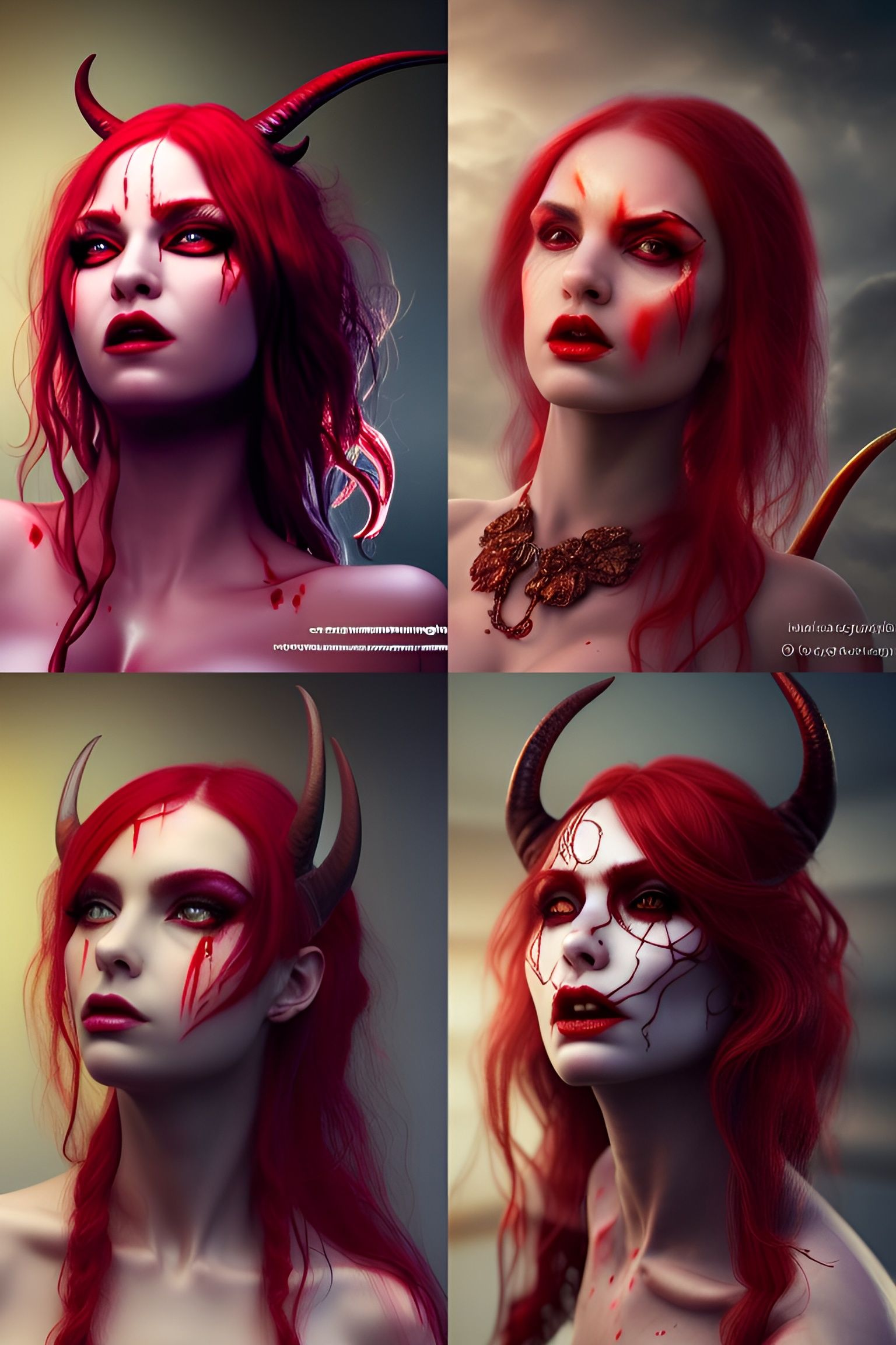Bloody Succubus with Satyr Horns, Digital Art