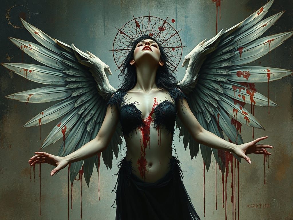 Dark Fantasy Angel in Neo-Expressionist Style