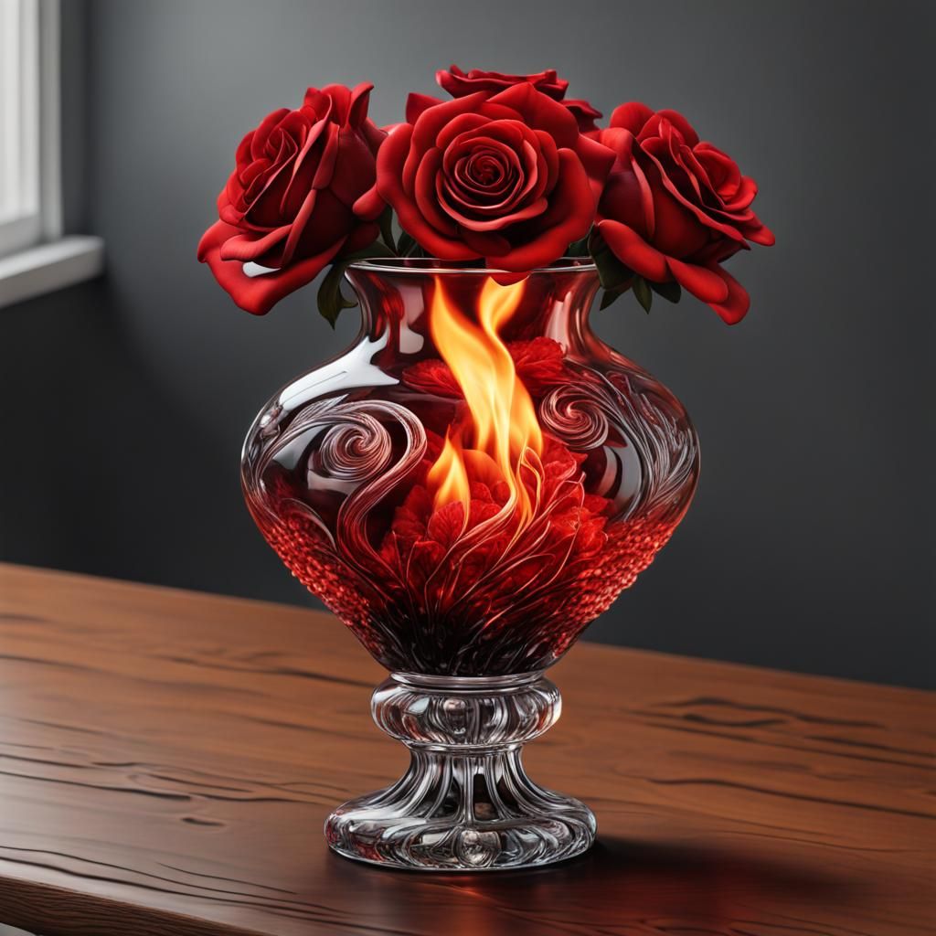 Crystal Vase with Burning Roses and Snake