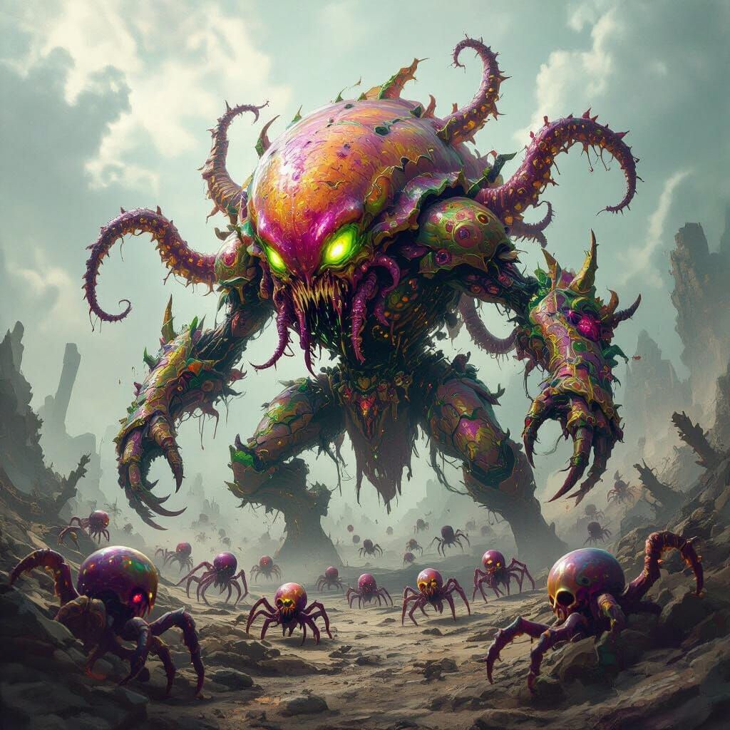 Monstrous Swarm Warrior with Octopus Head and Tentacles