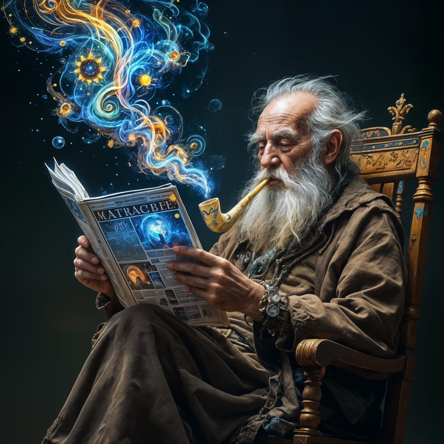 Renaissance Old Man Reading Fractal Newspaper