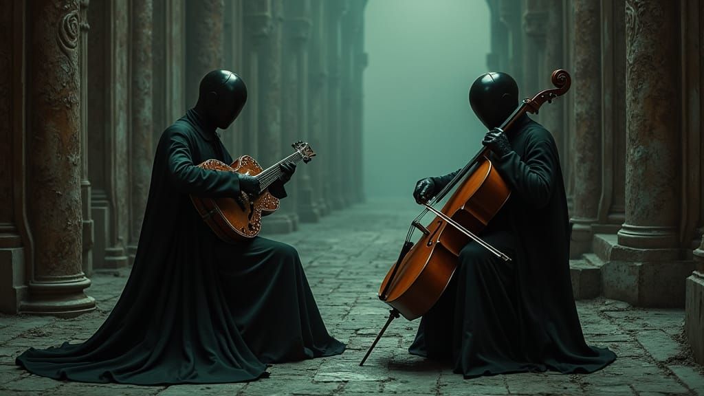 Gothic Cyberpunk Musicians in Baroque Setting