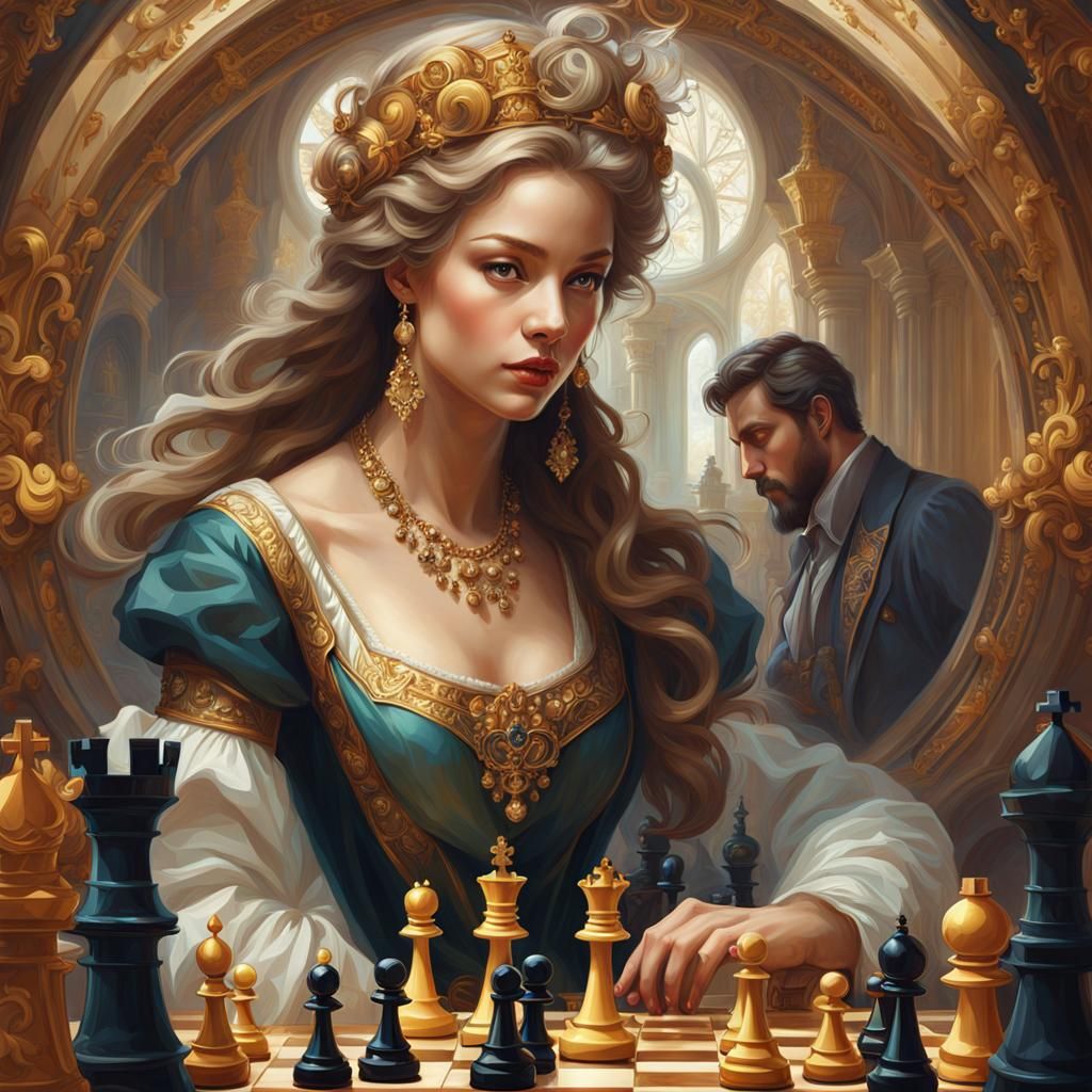 Mathematics (algorithmic art of chess), elegant, baroque, highly detailed, digital painting, artstation, baroque, concep...