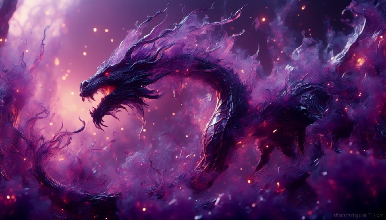 Glass Dragon with Purple Smoke: Fantasy Concept Art