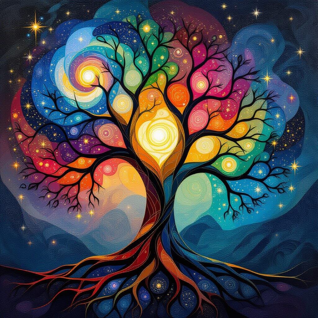 Cosmic Tree of Life in Pâte de Verre Style