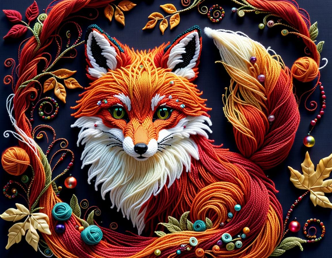 Hyperdetailed Yarn Art of Blissful Red Fox
