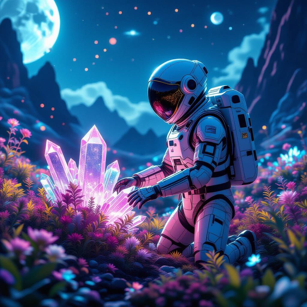 Bioluminescent Garden on Exoplanet: Astronaut's Sanctuary