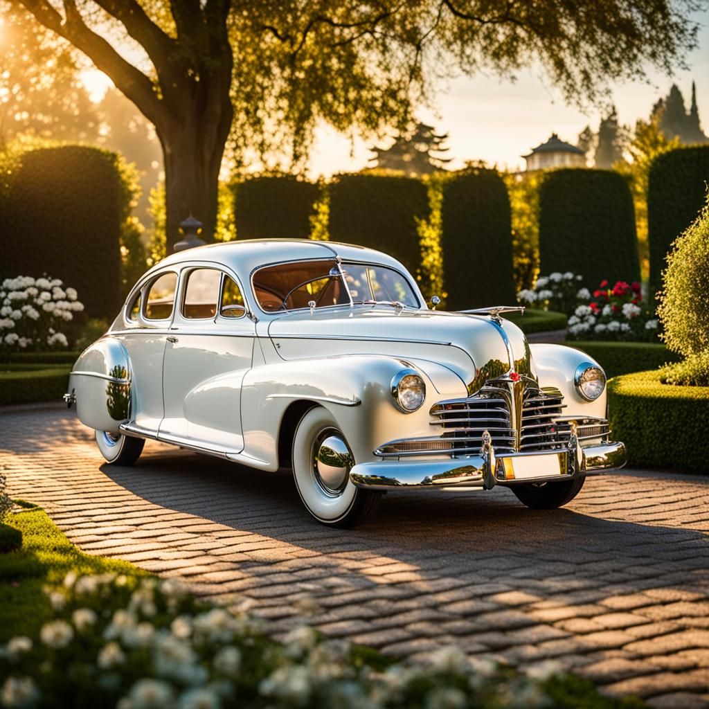 1944 White Fastback Custom Car in Art Deco Style