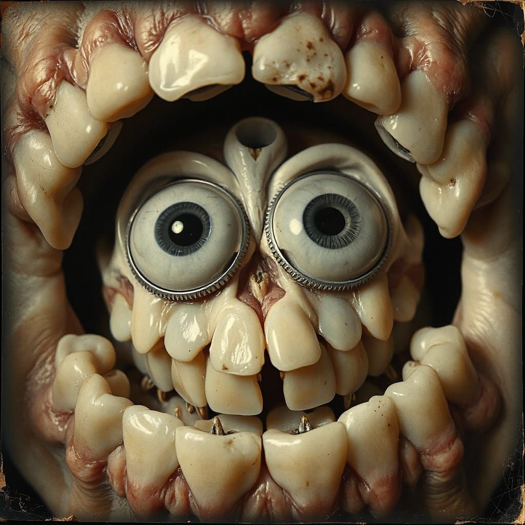 Surreal Hybrid of Teeth and Eyeballs Photogravure