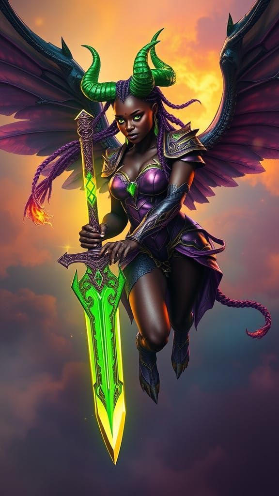 Majestic African Goddess Soars Through the Sky with Green De...