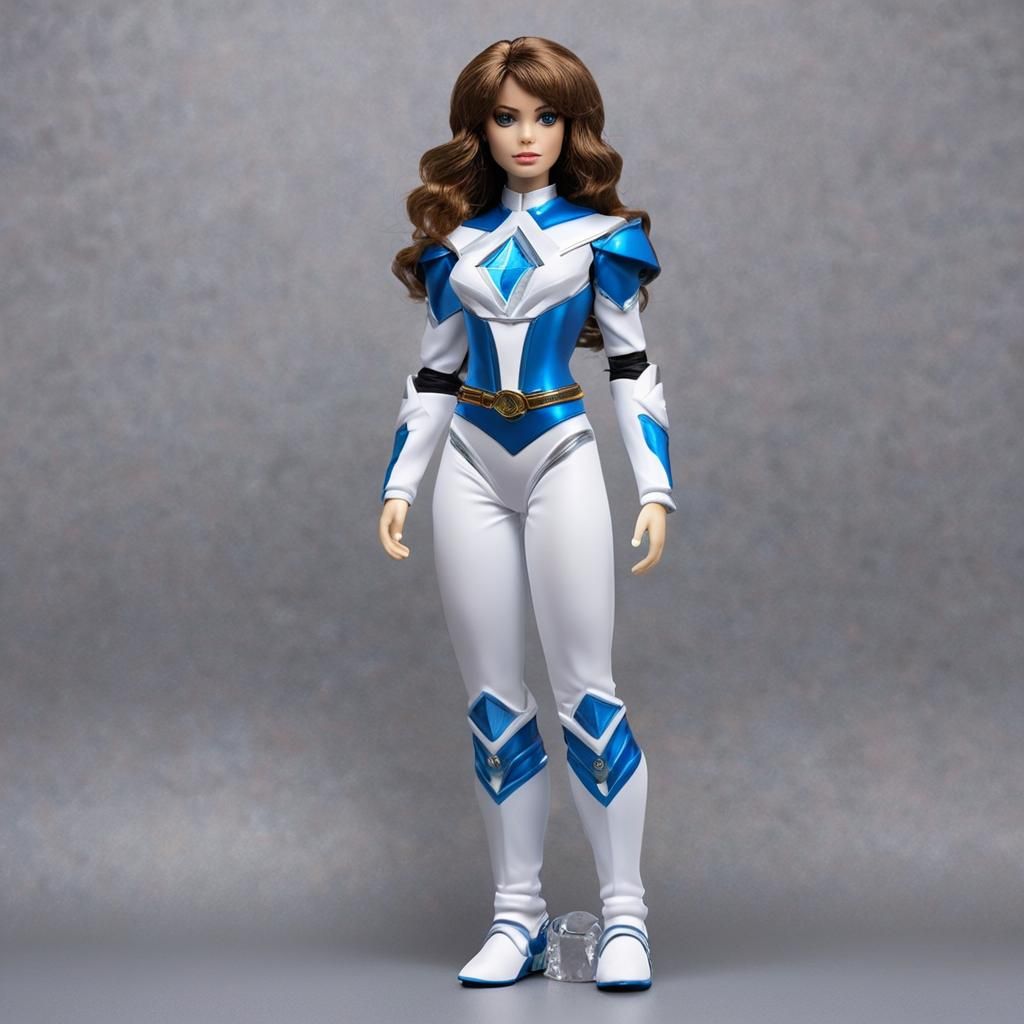 Female doll tall and slim with long brown curly hair with ba...