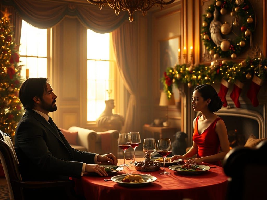 Intimate Christmas Moment in Lavish Setting