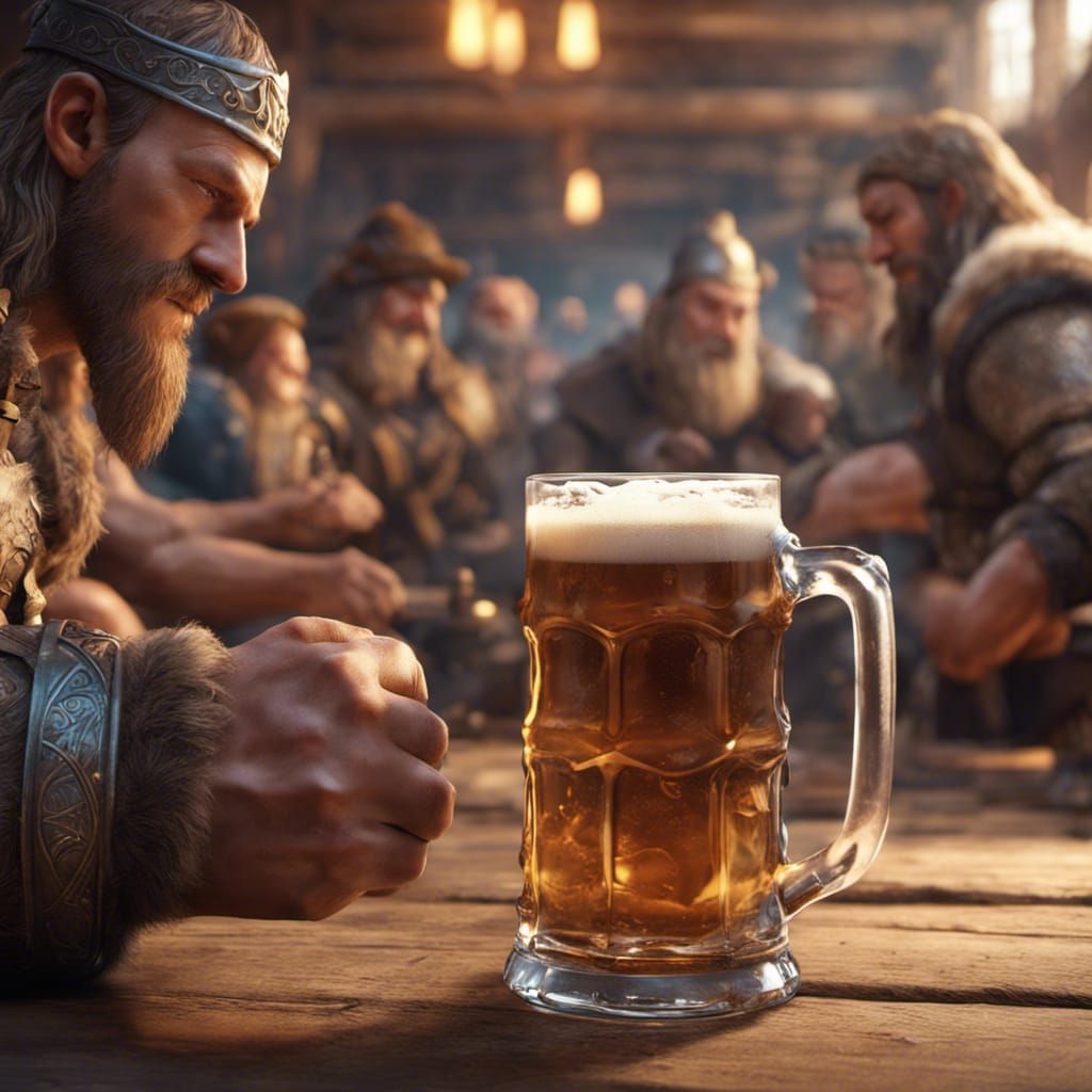 Viking Tavern Scene with Beer Mug in 3D