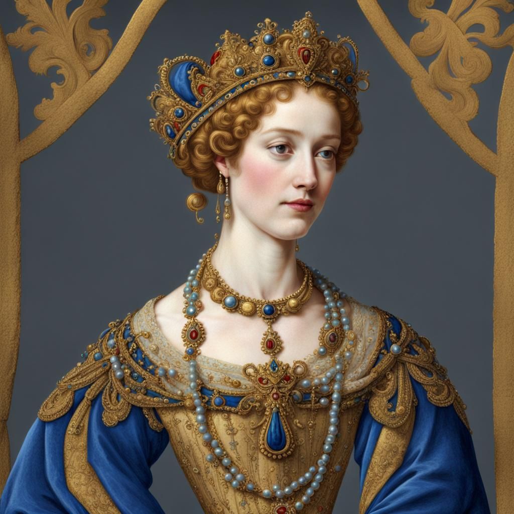 Noble Woman in Medieval Gown, Watercolor Filter