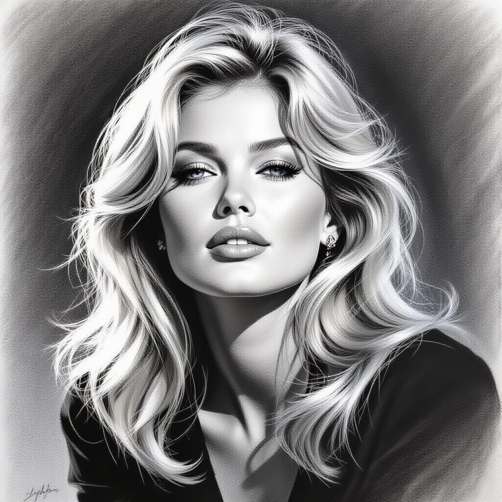 Brigitte Bardot Hyperdetailed Charcoal Portrait