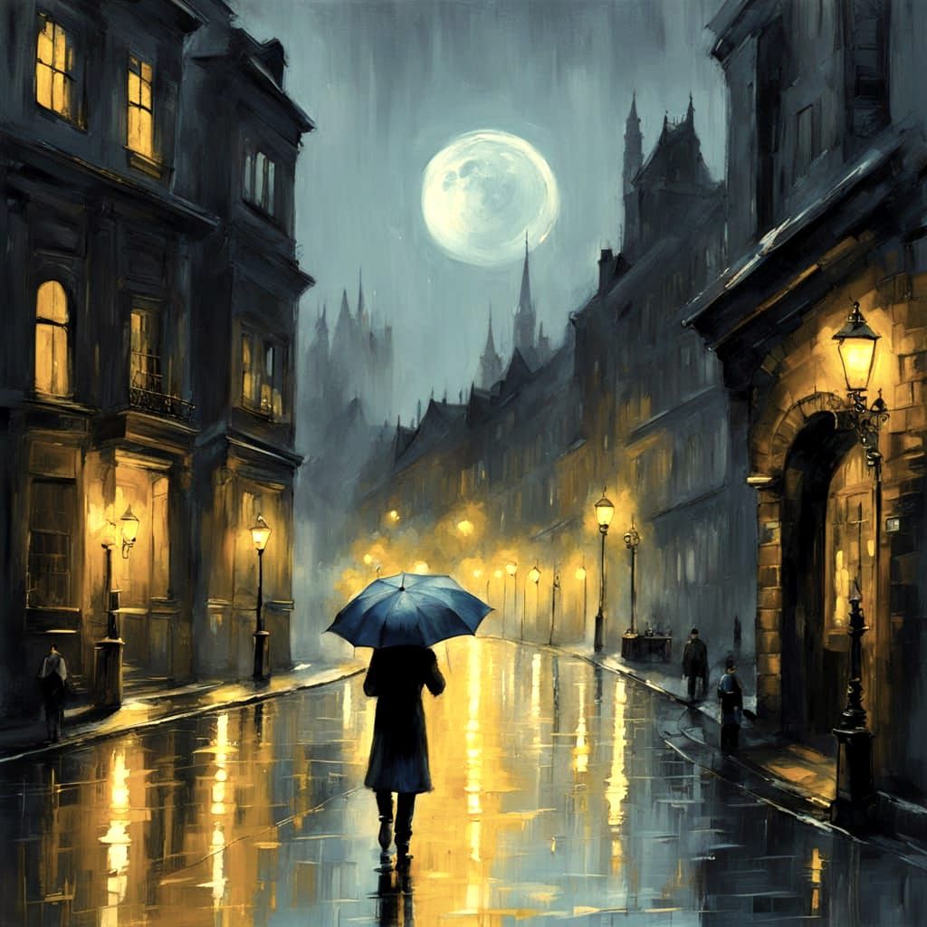 Misty Cityscape Under a Starry Rainy Night