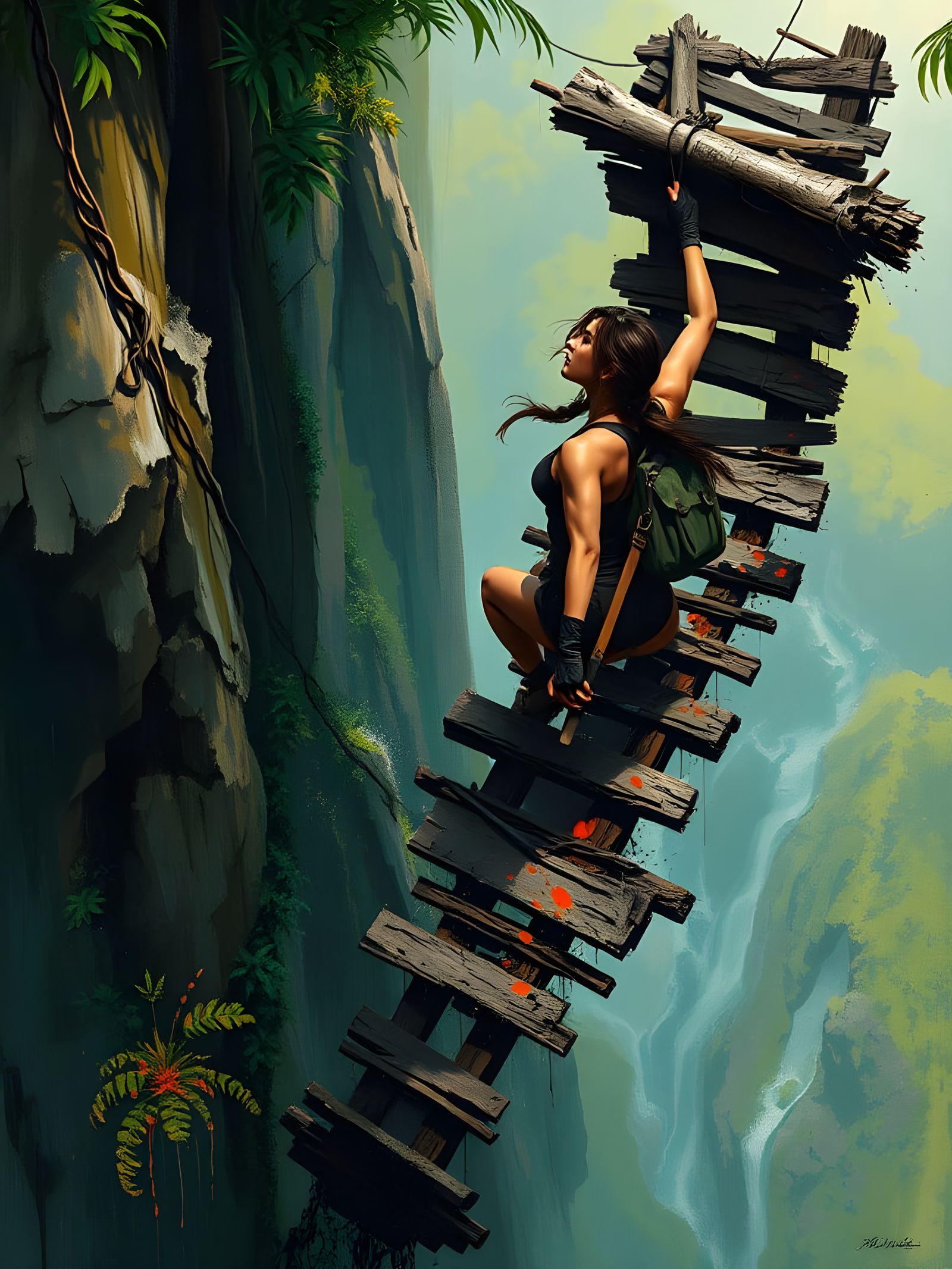 Gothic Lara Croft Hurtles Towards Doom